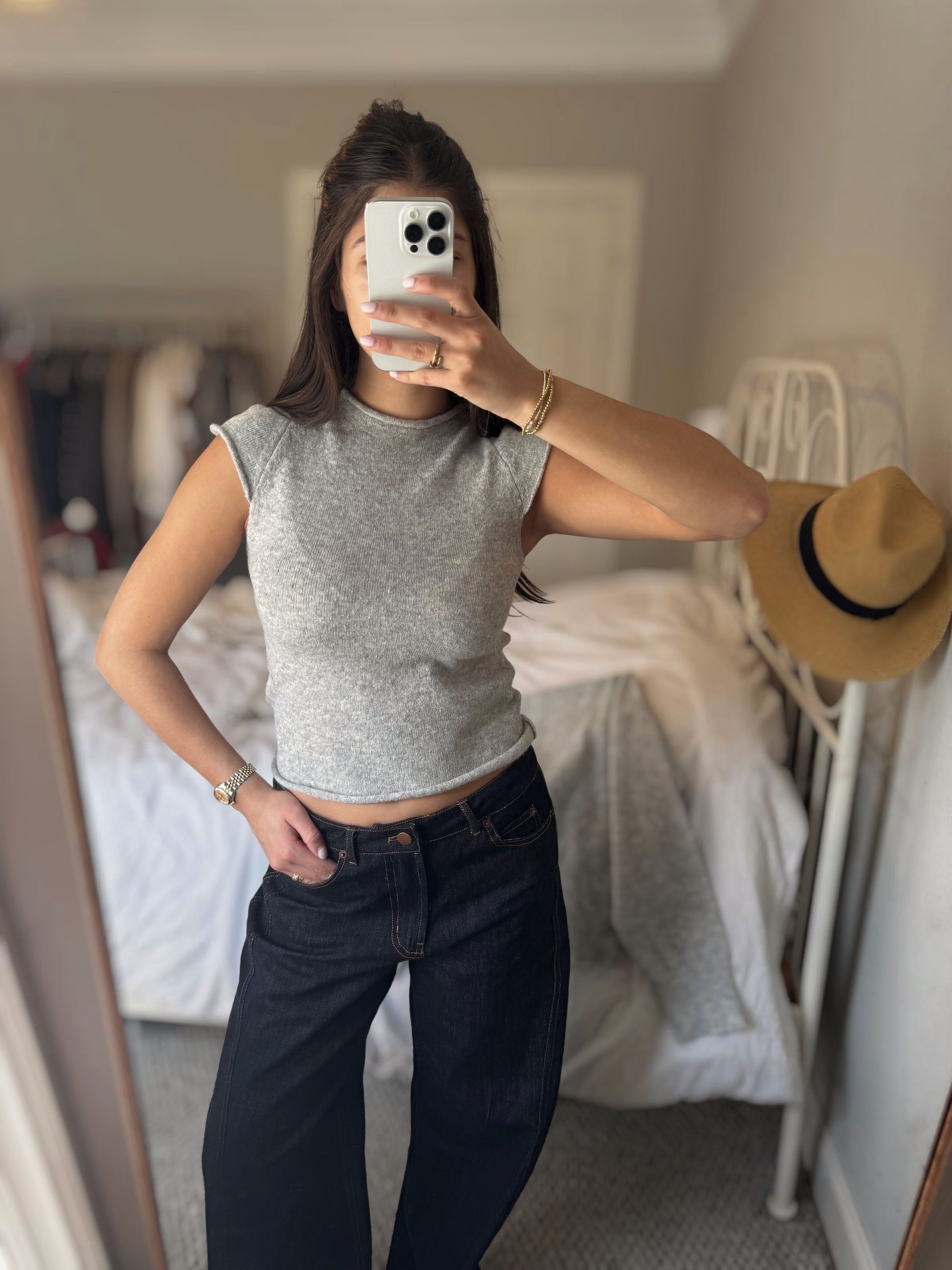 Grey Cap Sleeve Sweater Top