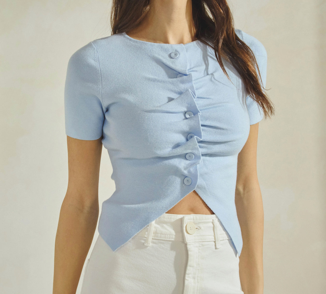 Seaside blue button up top