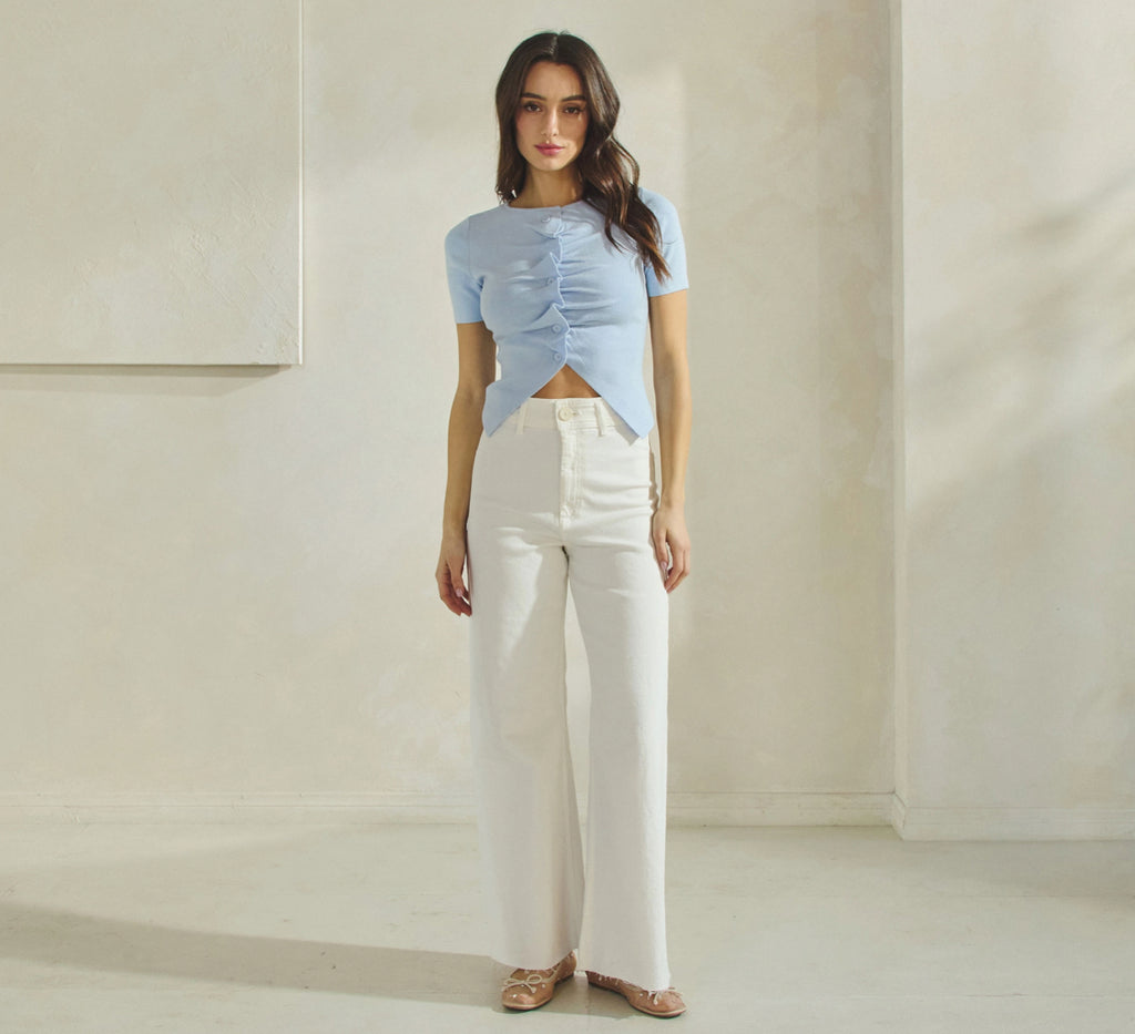 Seaside blue button up top