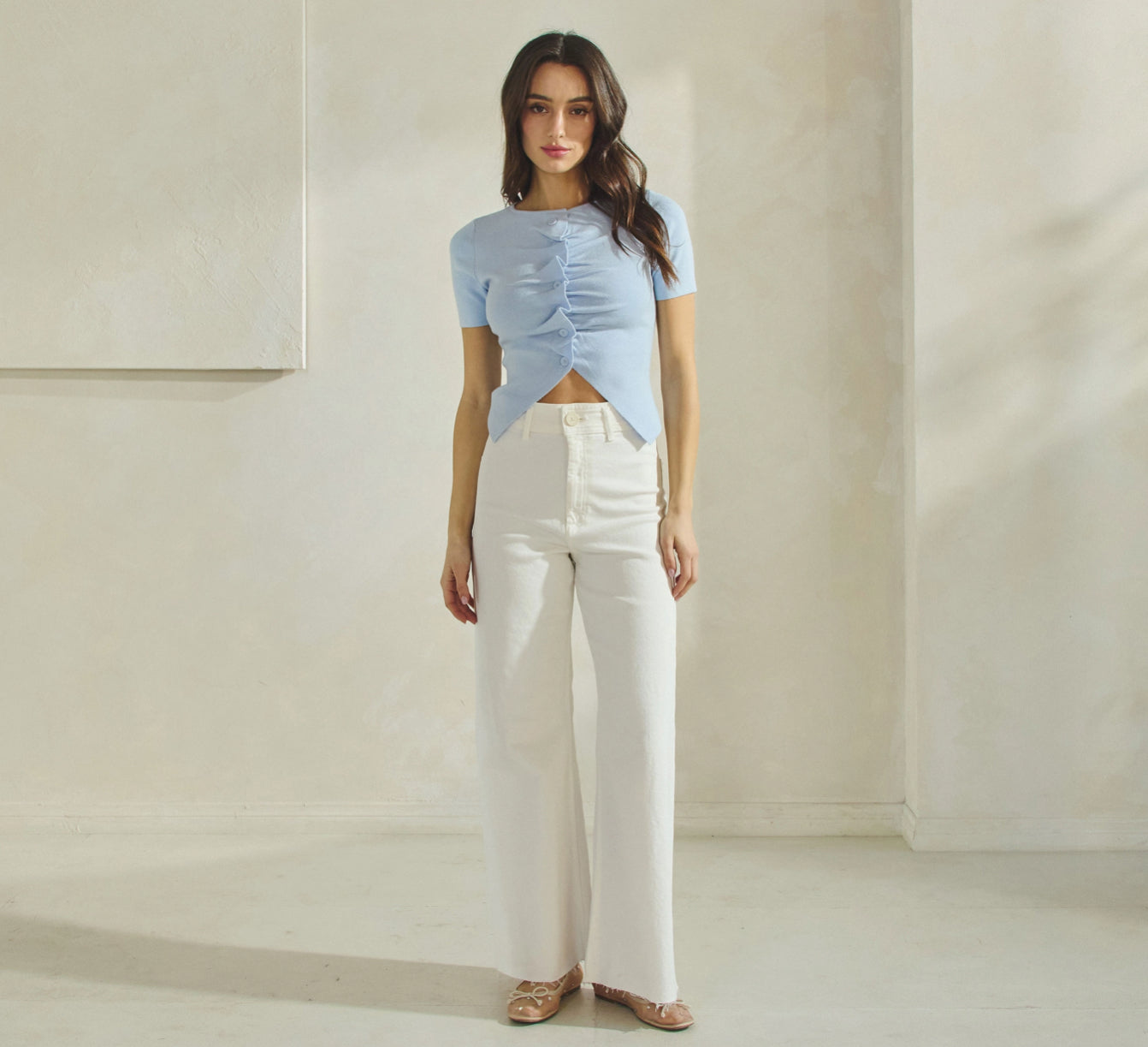 Seaside blue button up top